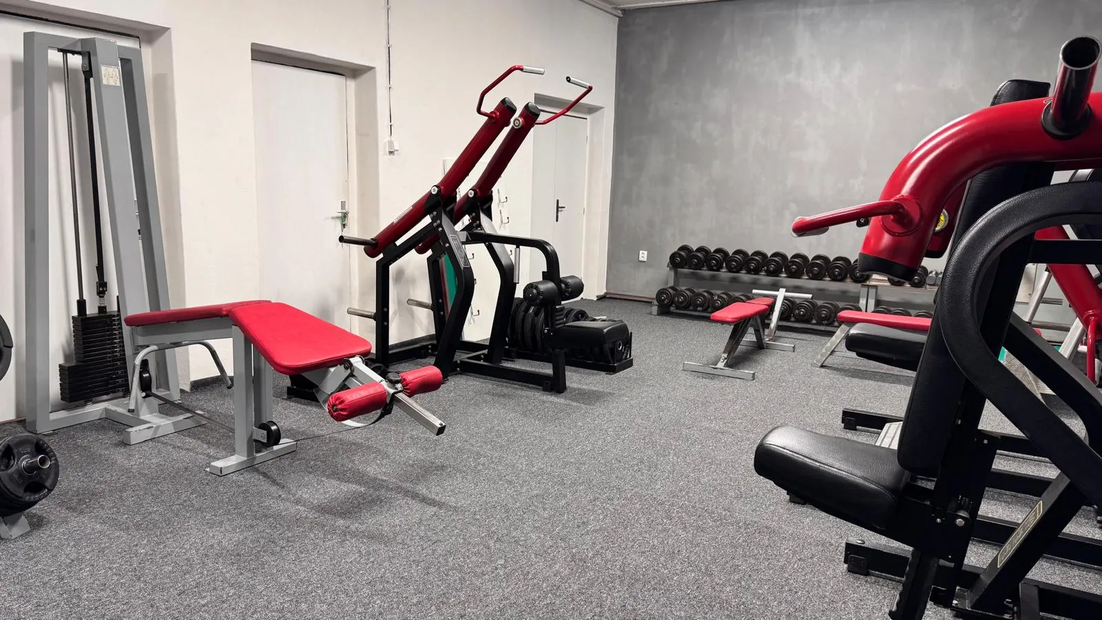 Benches and a cable machine